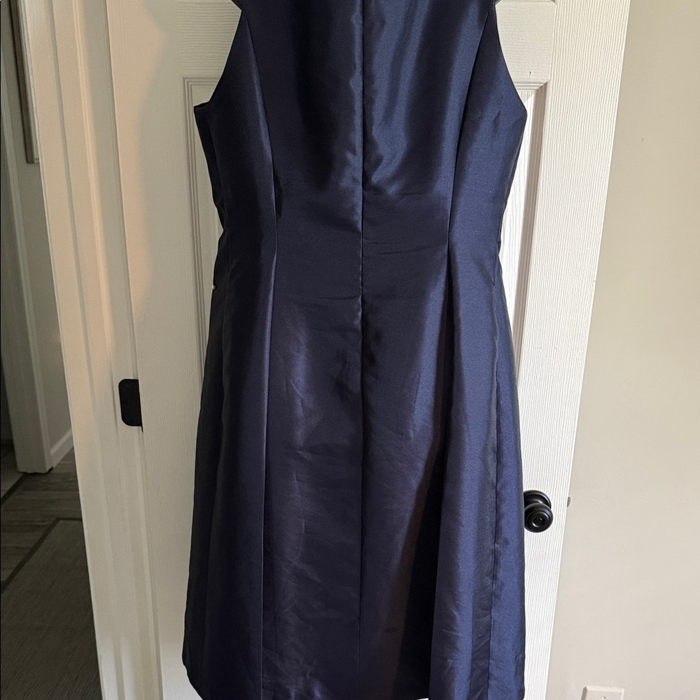 Tahari Navy Pearl-Accent Sleeveless Fit & Flare Dress - Picture 4 of 4